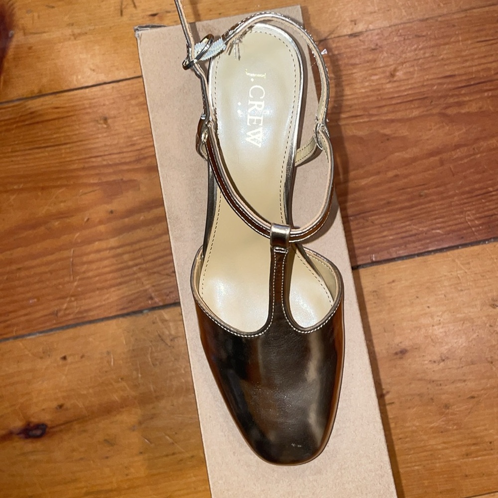 Shoe J Crew Ankle T- Strap Heel Gold NIB NEW size 8 1/2 - Picture 8 of 17